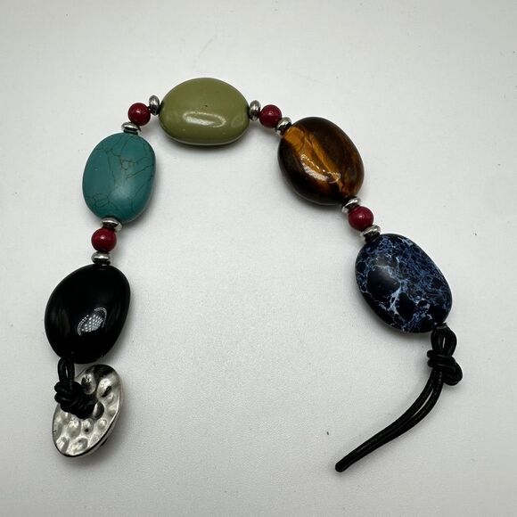SALE! Chaps stone and faux stone and beaded bracelet with button toggle clasp! - Picture 2 of 10